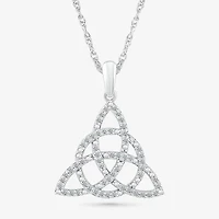 Trinity Knot Womens 1/5 CT. Natural White Diamond 14K White Gold Knot Triangle 18 Inch Pendant Necklace