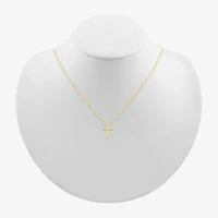 Womens Diamond Accent Natural White Diamond 14K Gold Cross 18 Inch Pendant Necklace