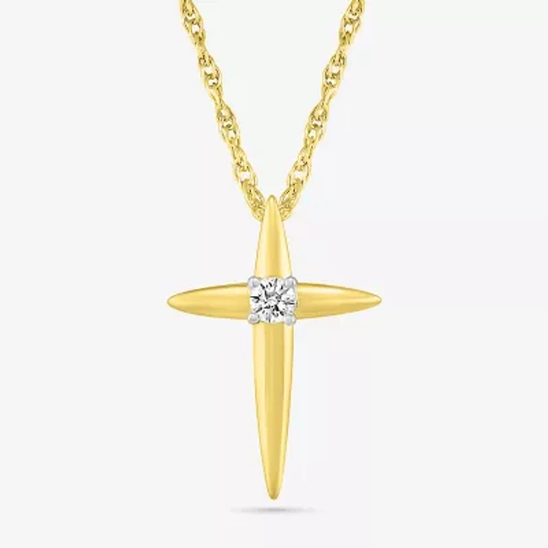 Womens Diamond Accent Natural White Diamond 14K Gold Cross 18 Inch Pendant Necklace