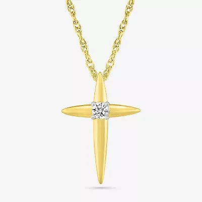 Womens Diamond Accent Natural White Diamond 14K Gold Cross 18 Inch Pendant Necklace