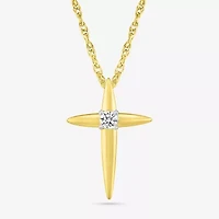 Womens Diamond Accent Natural White Diamond 14K Gold Cross 18 Inch Pendant Necklace