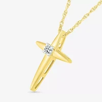 Womens Diamond Accent Natural White Diamond 14K Gold Cross 18 Inch Pendant Necklace