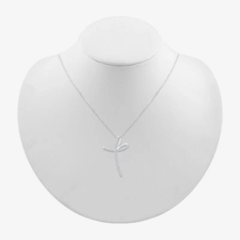 Womens 1/3 CT. T.W. Natural White Diamond 14K White Gold Cross 18 Inch Pendant Necklace