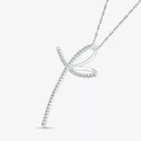 Womens 1/3 CT. T.W. Natural White Diamond 14K White Gold Cross 18 Inch Pendant Necklace