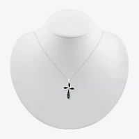 Womens 1/4 CT. T.W. Natural Black Diamond 14K White Gold Cross 18 Inch Pendant Necklace