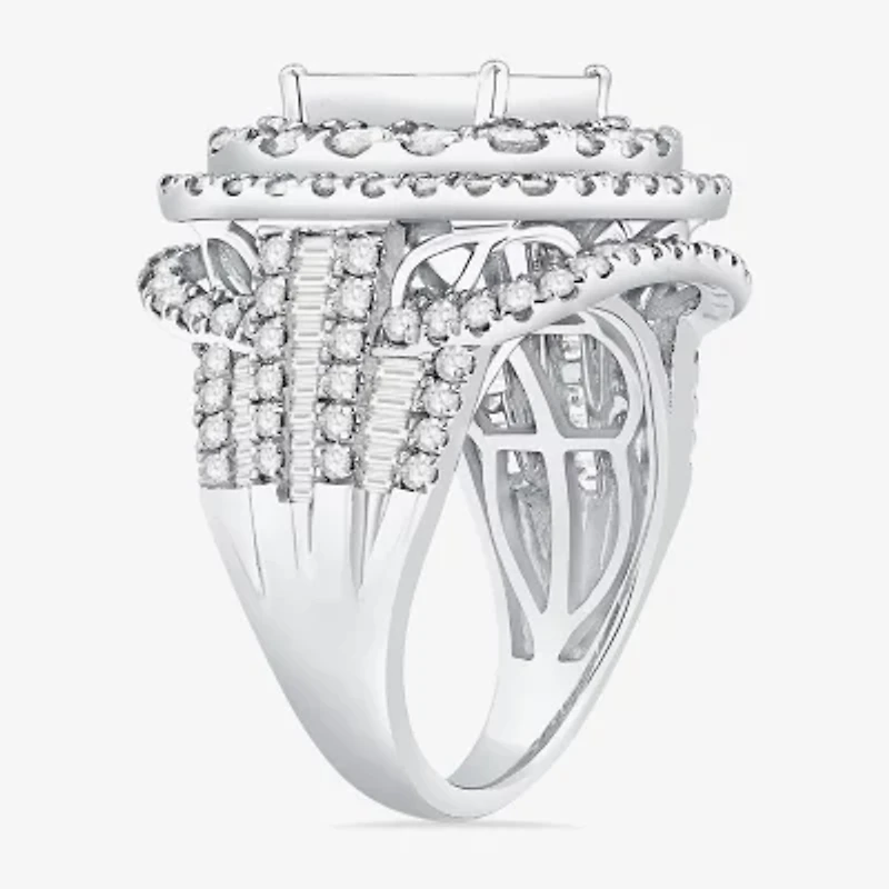Womens 4 CT. T.W. Natural White Diamond 10K White Gold Cushion Side Stone Engagement Ring