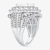 Womens 4 CT. T.W. Natural White Diamond 10K White Gold Cushion Side Stone Engagement Ring