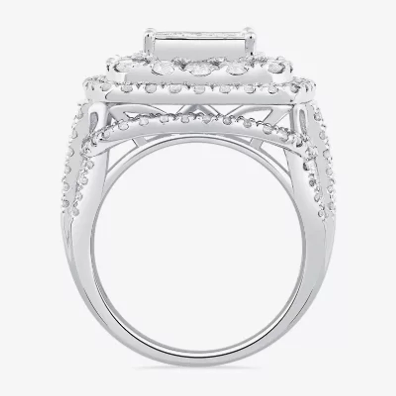 Womens 4 CT. T.W. Natural White Diamond 10K White Gold Cushion Side Stone Engagement Ring