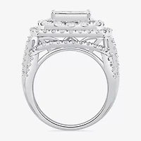 Womens 4 CT. T.W. Natural White Diamond 10K White Gold Cushion Side Stone Engagement Ring