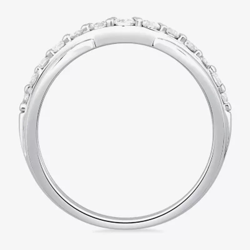 4MM 1/2 CT.T.W. Natural Diamond 10K or 14K White Gold Curved Wedding Band