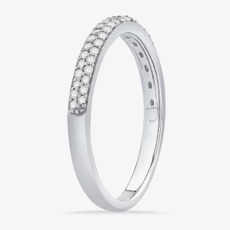 Micro Pave Womens 2MM 1/4 CT. T.W. Natural White Diamond 10K White Gold Anniversary Wedding Band