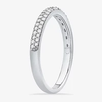 Micro Pave Womens 2MM 1/4 CT. T.W. Natural White Diamond 10K White Gold Anniversary Wedding Band