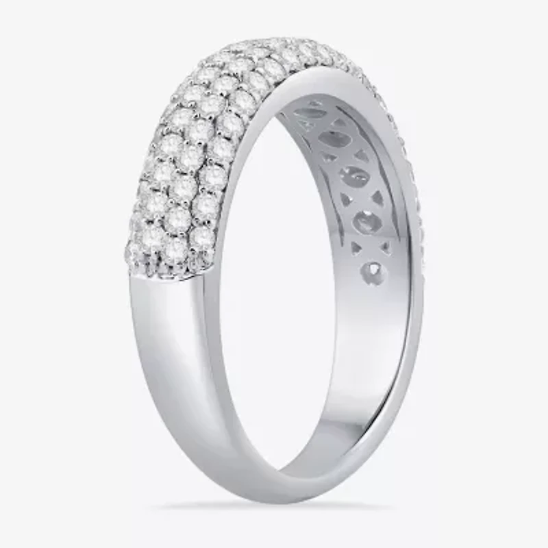 Micro Pave Womens 4MM 1 CT. T.W. Natural White Diamond 10K White Gold Anniversary Wedding Band