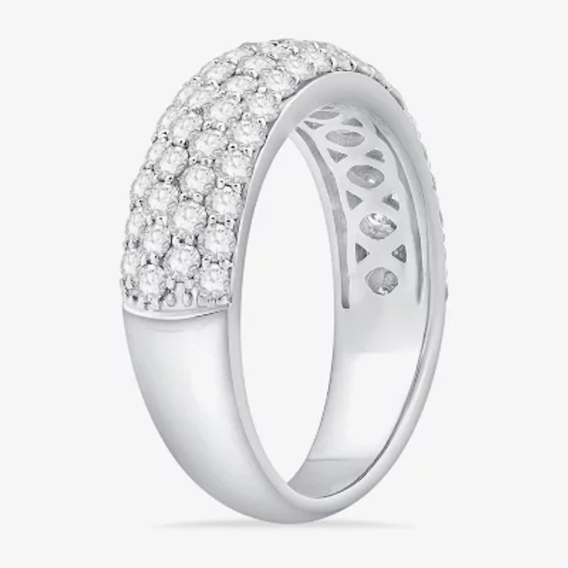 Micro Pave Womens 5.5MM 1 1/2 CT. T.W. Natural White Diamond 10K White Gold Anniversary Wedding Band