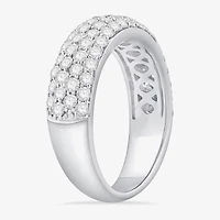 Micro Pave Womens 5.5MM 1 1/2 CT. T.W. Natural White Diamond 10K White Gold Anniversary Wedding Band