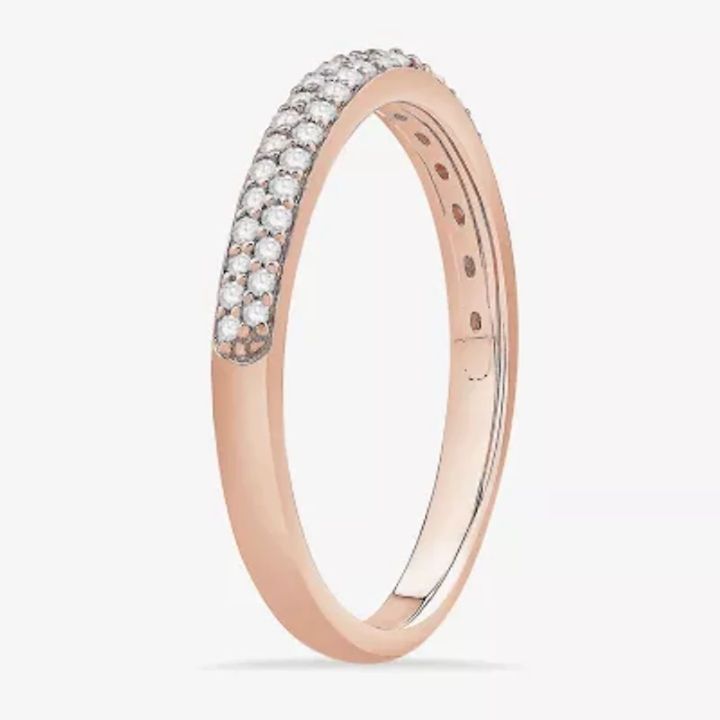 Micro Pave Womens 2MM 1/4 CT. T.W. Natural White Diamond 10K Rose Gold Anniversary Wedding Band