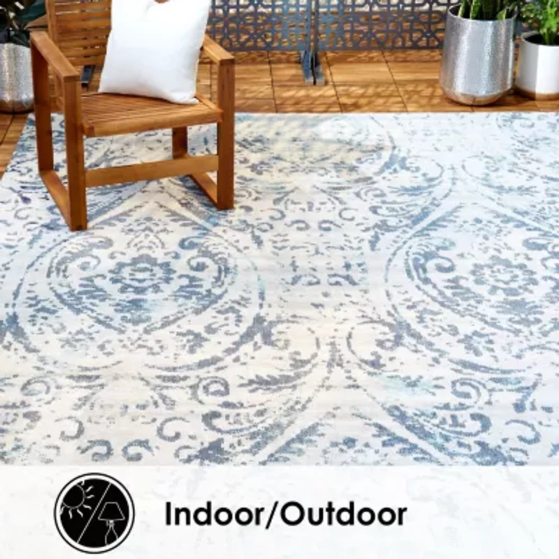 Nicole Miller Patio Sofia Juniper Damask Loomed Rectangular Outdoor Area Rug