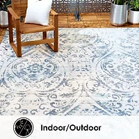 Nicole Miller Patio Sofia Juniper Damask Loomed Rectangular Outdoor Area Rug