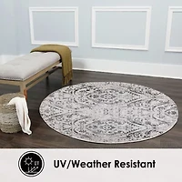 Nicole Miller Patio Sofia Juniper Damask Loomed Round Indoor Outdoor Area Rug