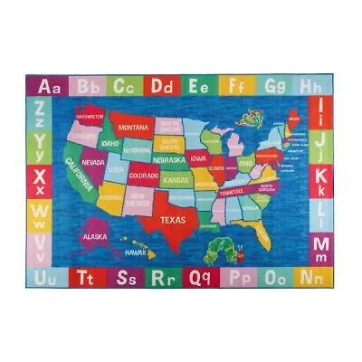 Eric Carle Elementary USA Map Print Loomed Rectangular Indoor Area Rug