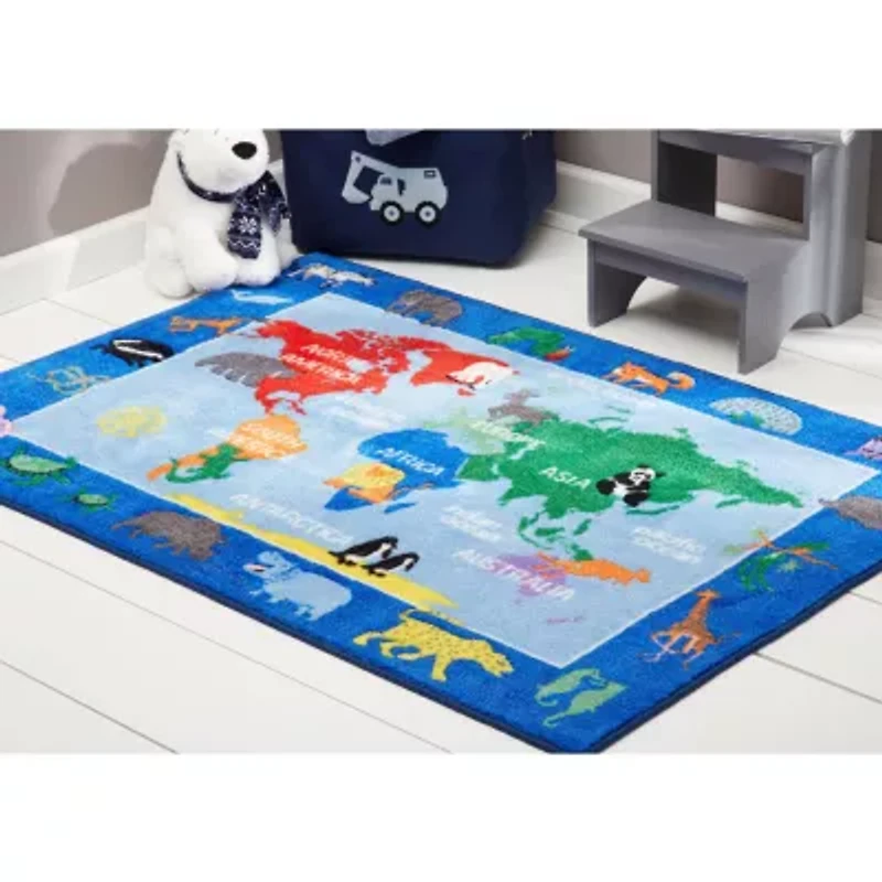 Eric Carle Elementary World Map Print Loomed Rectangular Indoor Accent Rug