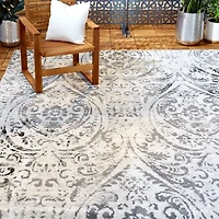 Nicole Miller Patio Sofia Juniper Damask Loomed Rectangular Outdoor Area Rug