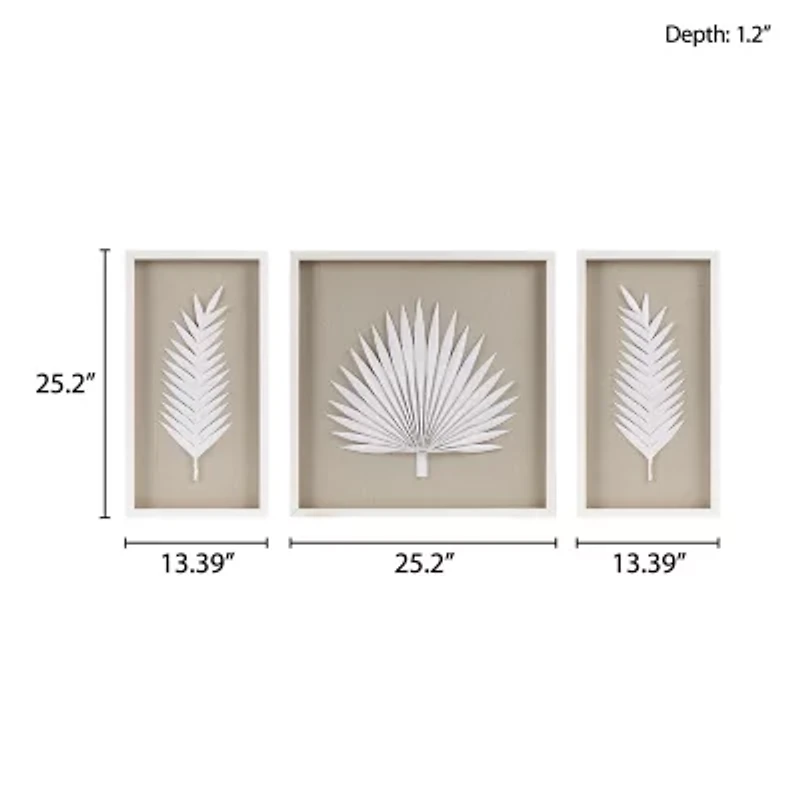 Madison Park Sabal Palm Rice Paper Shadow Box 3-pc. Wall Art Set