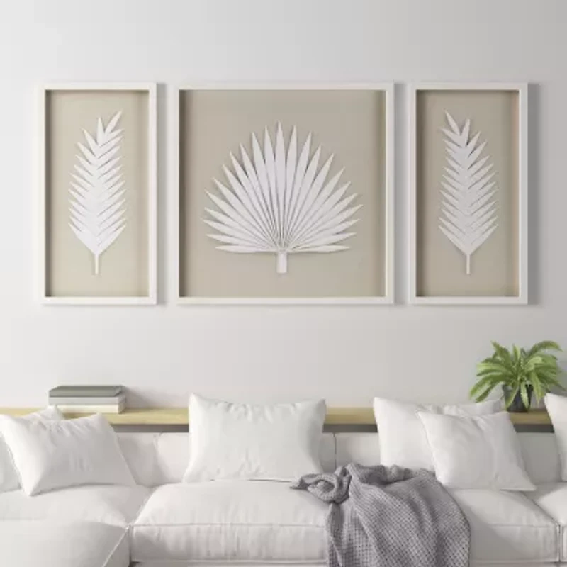 Madison Park Sabal Palm Rice Paper Shadow Box 3-pc. Wall Art Set