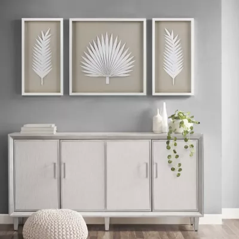 Madison Park Sabal Palm Rice Paper Shadow Box 3-pc. Wall Art Set