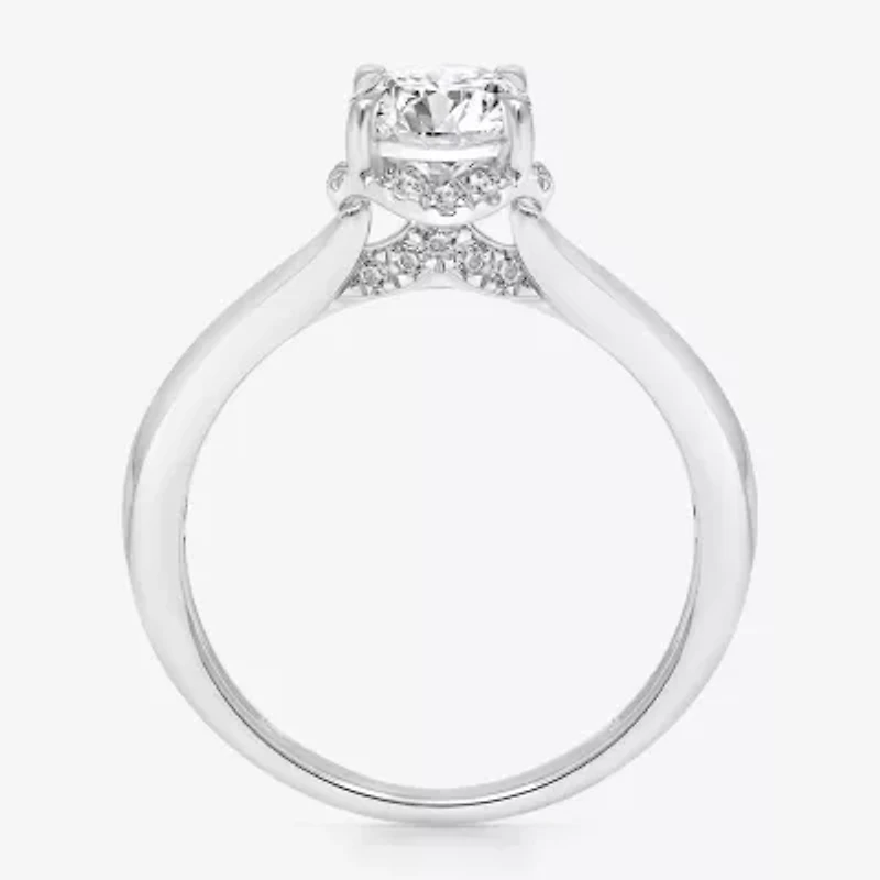 (I / I1) Womens 1 1/7 CT. T.W. Lab Grown White Diamond 10K Gold Round Halo Engagement Ring