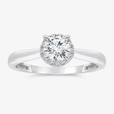(I / I1) Womens 1 1/7 CT. T.W. Lab Grown White Diamond 10K Gold Round Halo Engagement Ring