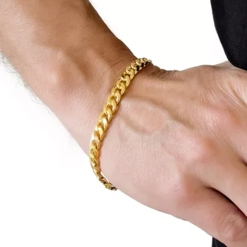 Mens 14K Gold 9 Inch Semisolid Curb Chain Bracelet