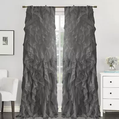 Sweet Home Collection Chic Voile Vertical Ruffled Rod Pocket Sheer Single Curtain Panel
