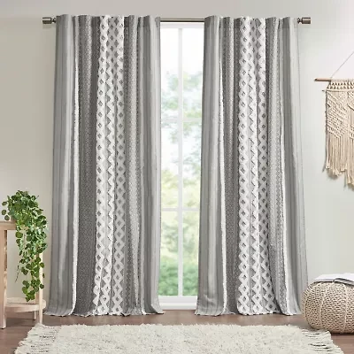 INK+IVY Imani Cotton Printed Tufted Rod Pocket Light-Filtering Single Curtain Panel