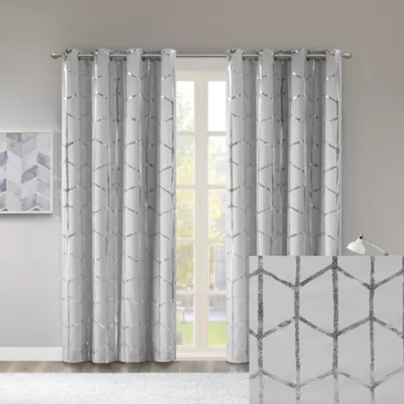 Intelligent Design Khloe Geometric Metallic Grommet Top Energy Saving 100% Blackout Set of 2 Curtain Panel