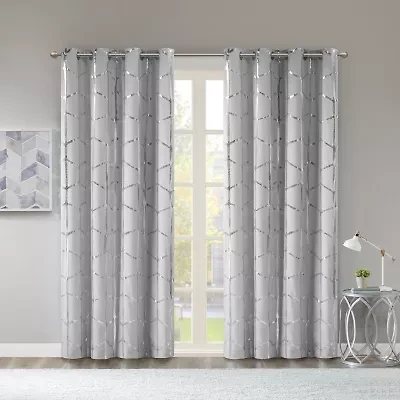 Intelligent Design Khloe Geometric Metallic Grommet Top Energy Saving 100% Blackout Set of 2 Curtain Panel