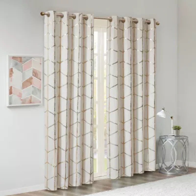 Intelligent Design Khloe Geometric Metallic Grommet Top Energy Saving 100% Blackout Set of 2 Curtain Panel