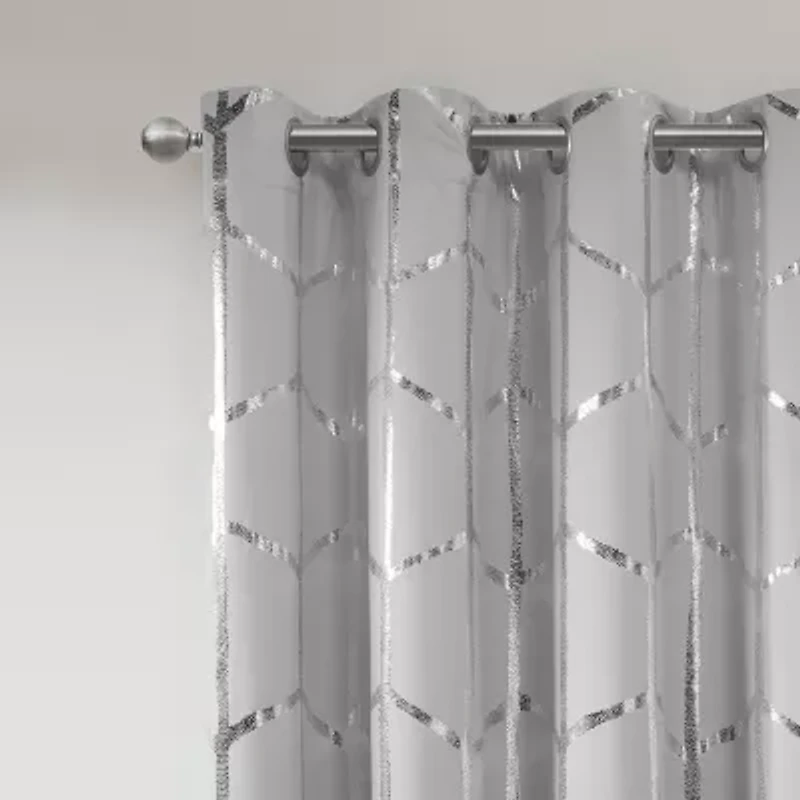 Intelligent Design Khloe Geometric Metallic Grommet Top Energy Saving 100% Blackout Set of 2 Curtain Panel