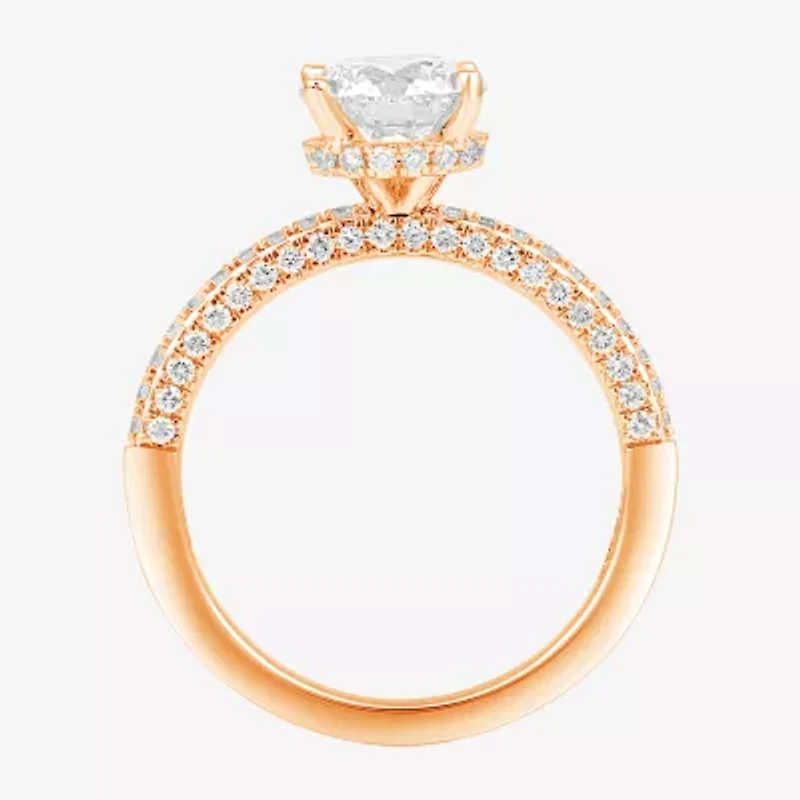 (H-I / SI1-SI2) Womens 2 CT. T.W. White Diamond 10K or 14K Gold Round Side Stone Engagement Ring