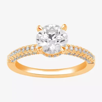 (H-I / SI1-SI2) Womens 2 CT. T.W. White Diamond 10K or 14K Gold Round Side Stone Engagement Ring