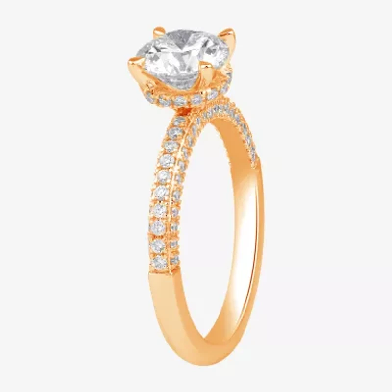 (H-I / SI1-SI2) Womens 2 CT. T.W. White Diamond 10K or 14K Gold Round Side Stone Engagement Ring