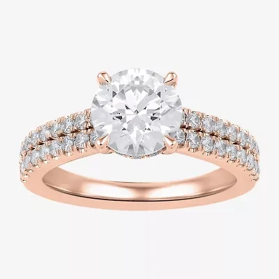 H-I / SI1-SI2) Womens / CT. T.W. Lab Grown White Diamond 10K or 14K Gold Round Side Stone Engagement Ring