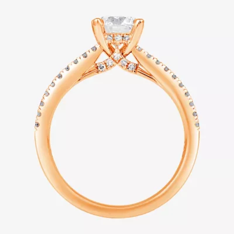 (H-I / SI1-SI2) Womens 1 1/2 CT. T.W. White Diamond 10K or 14K Gold Round Side Stone Engagement Ring