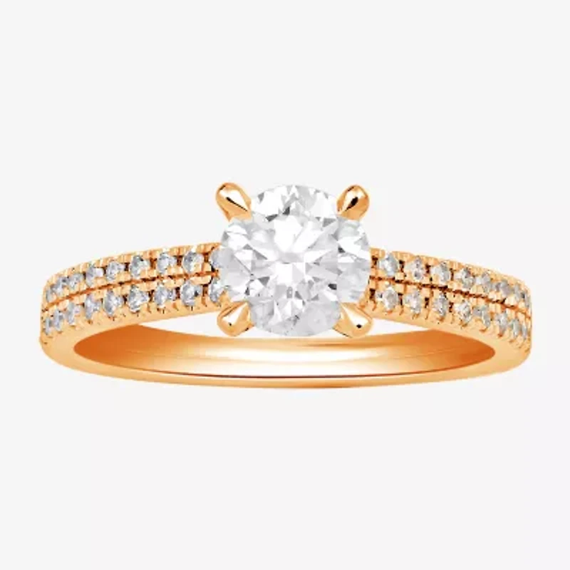 (H-I / SI1-SI2) Womens 1 1/2 CT. T.W. White Diamond 10K or 14K Gold Round Side Stone Engagement Ring