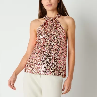 Maia Sequin Womens Sleeveless Lined Blouse