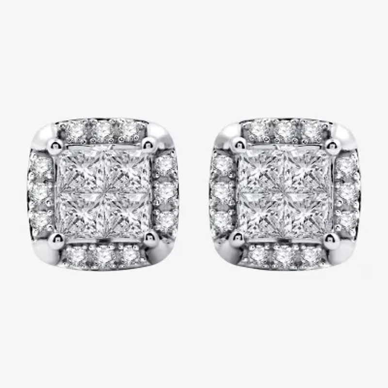 (H-I / Si2-I1) 1 CT. T.W. Lab Grown White Diamond 10K White Gold 8.9mm Stud Earrings