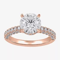 (H-I / SI1-SI2) Womens 3 CT. T.W. Lab Grown White Diamond 10K or 14K Gold Round Side Stone Engagement Ring