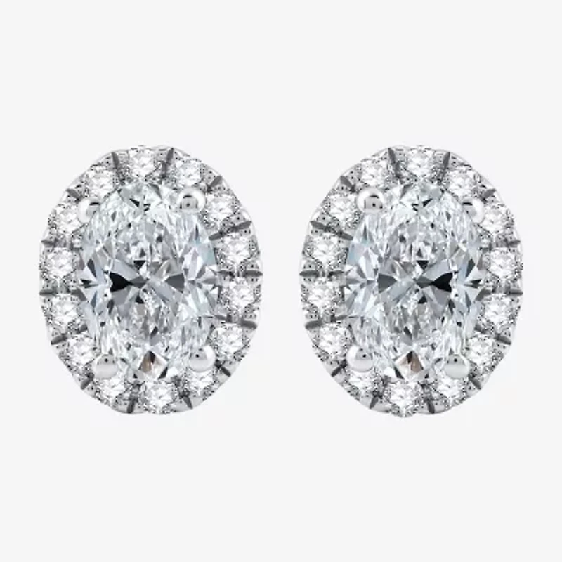 Ever Star (H-I / Si2-I1) 1 CT. T.W. Lab Grown White Diamond 10K White Gold Oval Stud Earrings