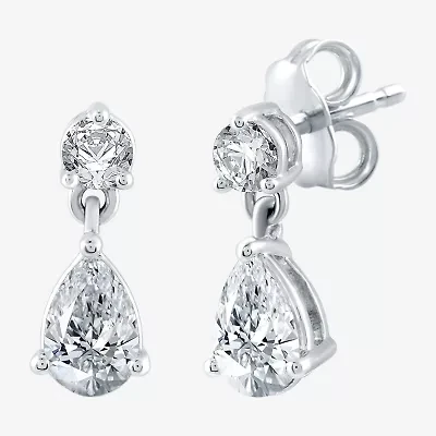 Ever Star (H-I / Si2-I1) Womens 1 CT. T.W. Lab Grown White Diamond 10K White Gold Pear Drop Earrings