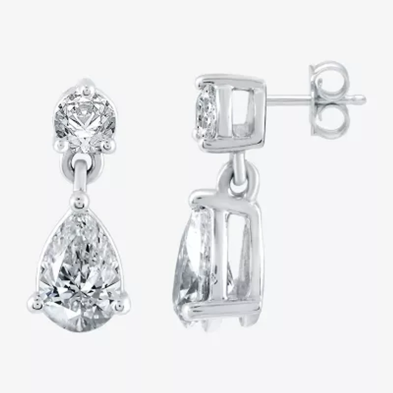 Ever Star (H-I / Si2-I1) Womens 1 CT. T.W. Lab Grown White Diamond 10K White Gold Pear Drop Earrings